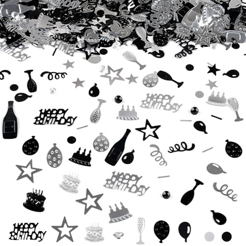 200 Stück Konfetti Geburtstag Tischdeko, Happy Birthday Deko | Konfetti Streudeko für Frau Mann Grün (Schwarz Silber)