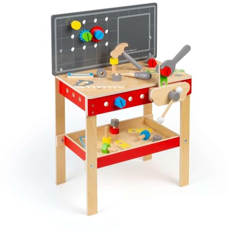 Bigjigs Toys Workers' Workbench | 34pcs Wooden Tool Bench | Construction