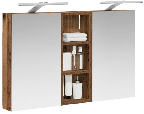 vidaXL Badezimmerschrank-Set 3 pcs 80 x 10,5 x 50 cm Holzwerkstoff, Badezimmer-Schrank, rechteckiger LED-Spiegel, moderner Wand-Organizer, praktischer Platzsparer