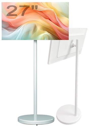 Tragbarer Fernseher 27 Zoll, batteriebetrieben, drehbarer Bildschirm, 13 MP Kamera, 8 GB + 128 GB für Wohnzimmer, Küche, Schlafzimmer, Außenbereich