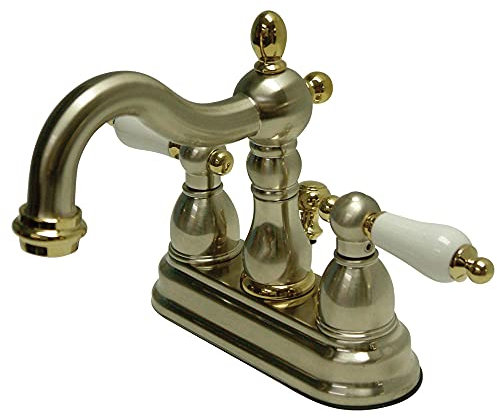 Kingston Brass KB1609PL Heritage 4-Inch Centerset Lavatory Faucet with Porcelain Lever Handle, Brushed Nickel and Polished Brass