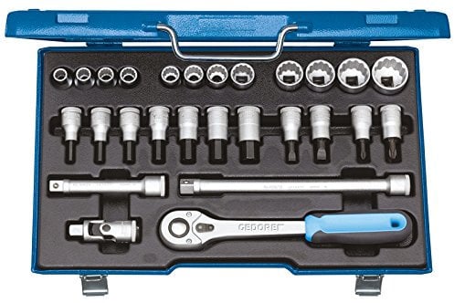 GEDORE Steckschlüsselsatz, Set 27tlg, 6-/12-kant, 1/2 Zoll, 10-30mm, Werkzeug, Knarre Umschalthebel, für KFZ, D19 IMU 10