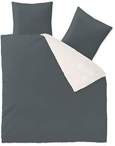CelinaTex Fantasia Bettwäsche 200 x 200 cm 3teilig Nicki Bettbezug Sherpa Lammfell-Optik Bezug Sandy grau