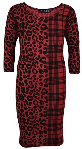 A2Z 4 Kids Gilrs Dress Kids Leopard & Tartan Print Midi Dress - 11-12