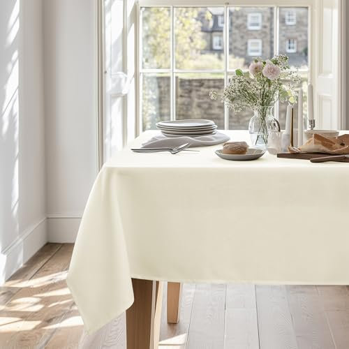 Deconovo Leinenoptik Tischdecke WasserabWeißend Tischwäsche Lotuseffekt, 130x280 cm, Beige