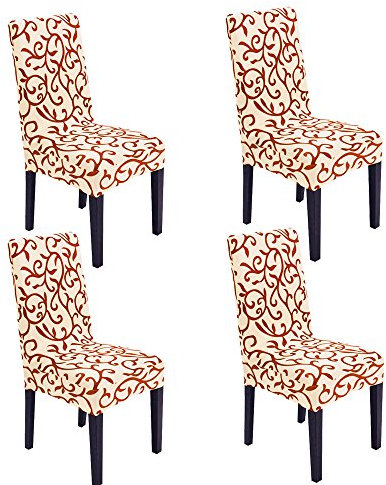 WANYI 4 Stück Stuhlhussen Stretch Stuhlbezug Elastisch Stuhlüberzug Moderne Husse Elasthan Stretchhusse Stretch-Stuhlbezug(Kaffee + Champagner)