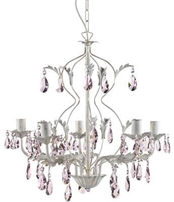 onli 4935/5R Lustre classique spennellato or avec gouttes en cristal rose, Ivoire