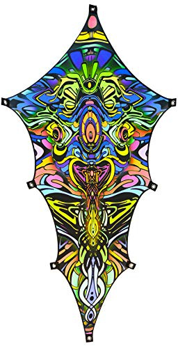 PSYWORK Schwarzlicht Segel Spandex | Goa Dragon Temple Black Small | 2,0 x 1,0m | UV-aktiv | Leuchtend | Wandtuch Wandbehang Stoff Neon Deko Party Tuch Tapestry Poster PSY