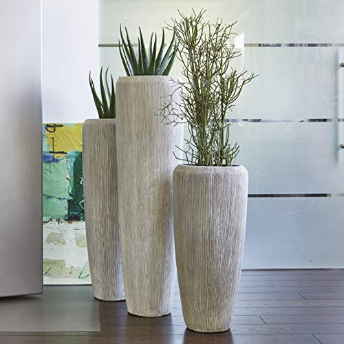 Klocke Pflanzgefäße Wunderschöne & Hochwertige Pflanzvase/Pflanzkübel mit Rillenstruktur - Fiberglas - Mit Einsatz – Innen & Außen – Wetterbeständig & Frostsicher (Höhe: 75cm, Elfenbein)