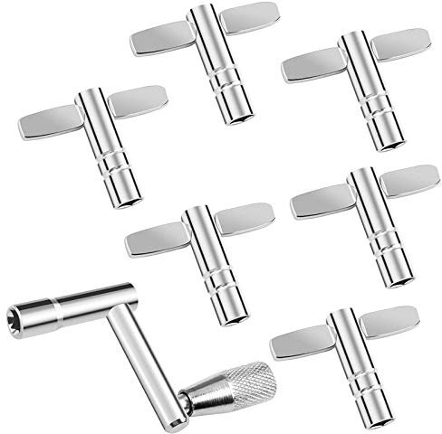 Dadabig 7 Stück Schlagzeugschlüssel, Metall Drum Key Tuning Keys Trommel Schlagzeug Stimmschlüssel mit kontinuierliche Motion Speed Schlüssel für Percussion Instrumente 1-Z und 6 T-schlüssel Silber