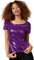 dressforfun 901013 Damen Pailletten Top, Glitzer Kurzarm Oberteil, lila - Diverse Größen - (XL)
