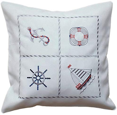 Raebel OHG Kissenhülle Maritime Stickerei, wollweiß mit bunter Stickerei 40 x 40 cm/Aufmachung 1 Stück