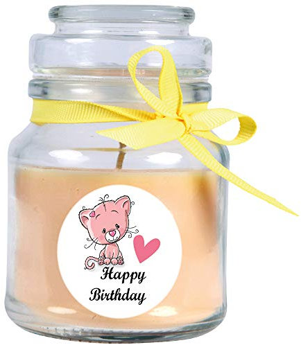 HS Candle Duftkerze im Glas - Happy Birthday Bonbon klein - Duft: Vanille - Design: Katze