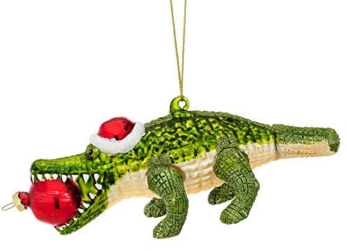itsisa Baumschmuck Weihnachts Krokodil, Alligator mit Weihnachtsmütze als Baumkugel, Weihnachtsdeko, Christbaumkugel