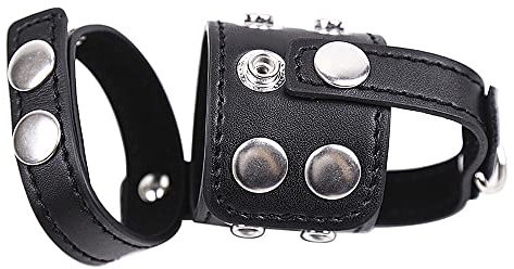 Cock Strap and Ball Stretcher Leder Penisring Und Hodenstrecker Schwarz Ballstretcher + Hodentrenner, Hodenringe Kunstleder Penisring Einstellbar Trainingsset B-D-Sm Hodensack Strecken