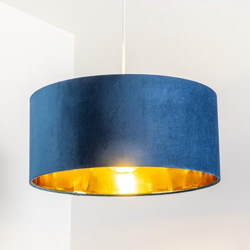 CGC Lighting Großer Lampenschirm aus Samt, 45 cm Durchmesser, 20 cm Höhe, mit reflektierendem Futter für Schlafzimmer, Esszimmer, Lounge (Blau)