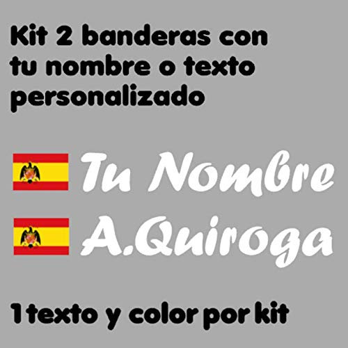 Vinilin - Pegatina Vinilo Bandera España Aguila De San Juan + tu Nombre - Bici, Casco, Pala De Padel, Monopatin, Coche, etc. Kit de Dos Vinilos (Blanco)