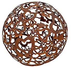Benera Garten Kugel Rost Edelrost Herz Motiv Dekoration aus Metall (38 cm)