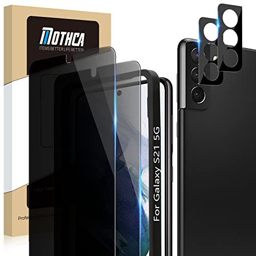 Mothca [2+2 Pièces Protecteur écran pour Samsung Galaxy S21 5G Anti-Espion Film Protection écran Privacy + Lentille de Caméra Protecteur avec Cadres de Montage Facile à Installer - 6,2 Pouces