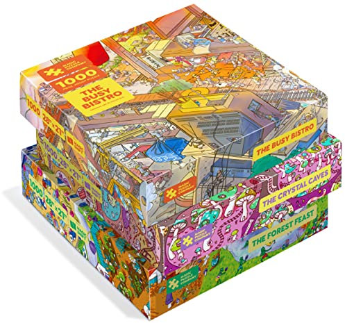 Magic Puzzles 3-Pack • Series Two • The Busy Bistro, The Crystal Caves, & The Forest Feast • 1000 Piece Jigsaw Puzzles from The Magic Puzzle