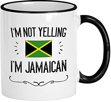 Casitika Jamaican Gifts Kaffeetasse mit Aufschrift Not Yelling I'm Jamaicaica, Keramik, 325 ml, Geschenkidee für stolze Männer und Frauen mit der Landesflagge
