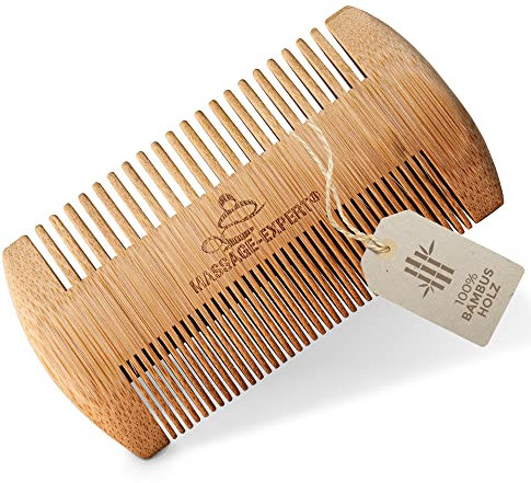 Holzkamm aus Bambus grob & fein | Für Haare, Bart & Massage der Kopfhaut | angenehm durch runde Zinken | Holz Kamm von MASSAGE-EXPERT