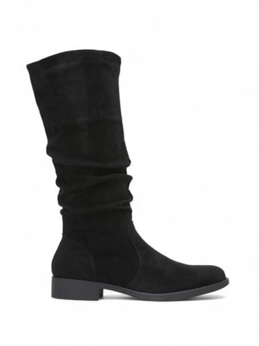 La Modeuse - Stivali in camoscio con effetto plissettato, Nero , 37 EU