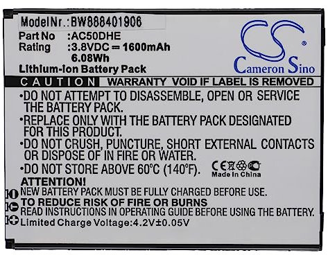 vhbw Batterie Remplacement pour Archos AC50DHE pour Smartphone (1600mAh, 3,8V, Li-ION)