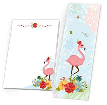 Junapack 12 Lesezeichen + 12 Mini-Notizblöcke (A7-Format) Flamingo Mitgebsel für Kindergeburtstag Gastgeschenke für Mädchen