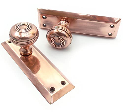 Jones & Grey Bellport New York Antique Copper Solid Brass Round Knobs Mortice Door Handles on Backplate