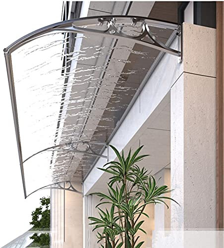 Patio Door Window Awning Canopy, Polycarbonate Cover UV Rain Snow Protection Lean To Roof Shelter Shade Cover Arched Drainage Design Reduce Noise Reinforced Aluminum Alloy Bracket