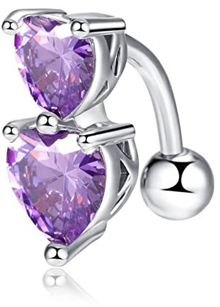 Stfery Piercing Bauchnabel Herz, Bauchnabelpiercing Chirurgenstahl 316L Silber Lila Zirkonia 8MM Schmuck Damen