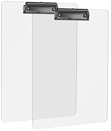 MSDADA Schreibmappe mit Schwarz Metalklemme, Acryl Transparent Klemmbrett Größe A4 hoch Klemmbrettmappe(2 Stück)