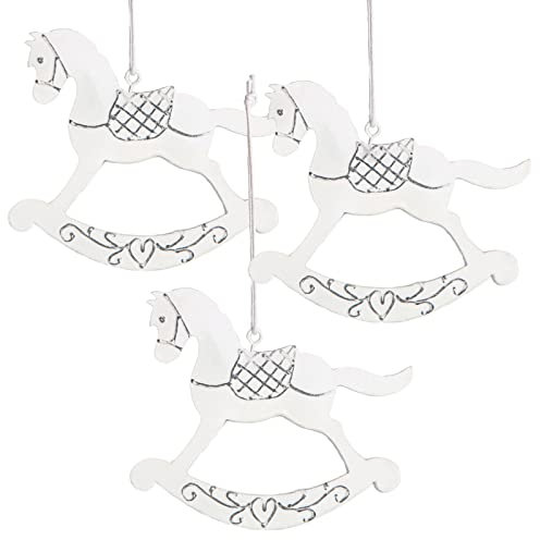 Logbuch-Verlag 3 Weihnachtsbaumanhänger weiß Pferchen aus Holz Baumschmuck Weihnachten Anhänger mit Schnur für den Weihnachtsbaum 11 cm