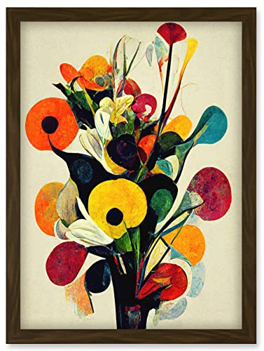 Doppelganger33 LTD Abstract Kandinsky Inspired Multicolour Flower Bouquet In Vase Artwork Framed Wall Art Print A4