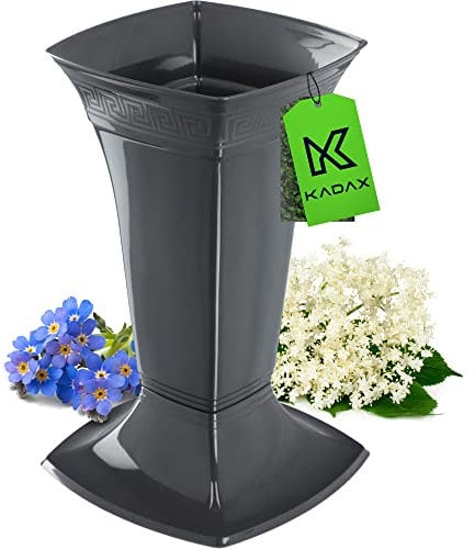 KADAX Vase funéraire avec socle, vase de cimetière en plastique, vase à fleurs pour pierre tombale, décoration funéraire, vase funéraire, vase sur pied pour la tombe (graphite/basse)