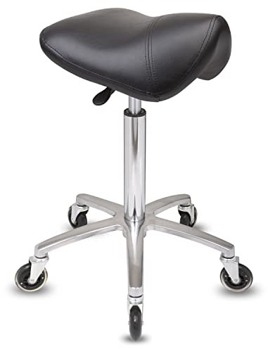 Staboos Rollhocker bis 160 kg - Premium Sattel Sitz - Praxishocker (Premium Rollen) Drehhocker höhenverstellbar (55 cm bis 75 cm) Sattelhocker