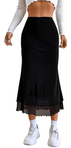 Verdusa Women's Fishtail Mesh Long Skirt 90s Y2k Outfits Goth Clothes Black
