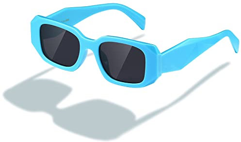 kimorn Rettangolo Trend Sunclasses per le Donne Uomini Trend Retro Trend Occhiali da Sole 90's Vintage Square Frame (Lente blu grigio)