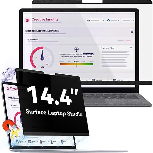 Magnetischer Blickschutzfilter Kompatibel Mit Microsoft Surface Laptop Studio 14.4 Zoll, Abnehmbar Anti Glare Blaulicht Privacy Blickschutzfolie Sichtschutz Black Security Private Screen Protector