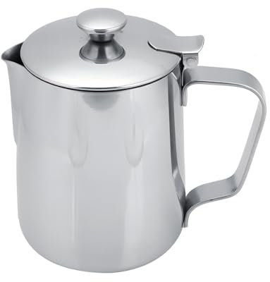 VIFERR Milk Jug 350ml Stainless Steel Milk Frothing Pitcher Jug Foaming Cup Mug with Lid for Cappuccino Latte Coffee Art