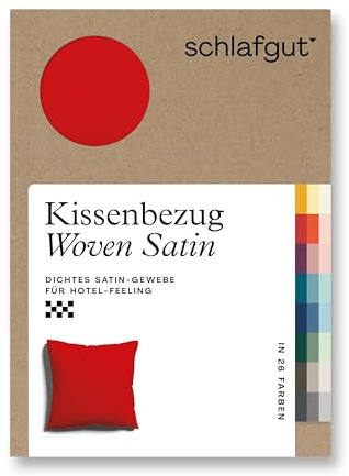 schlafgut Woven Satin Kissenbezug 40x40 cm Red Deep Uni in Premium Hotelqualität, Kopfkissenbezug einzeln mit 100% weicher Baumwolle