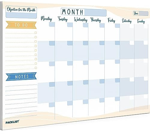 PACKLIST Monthly Planner Pad A4 for Home, Study, Work & Family Plans - Efficient Planner: Organize Your Schedule, Set Goals and Boost Productivity with this Comprehensive and User-Friendly Planner