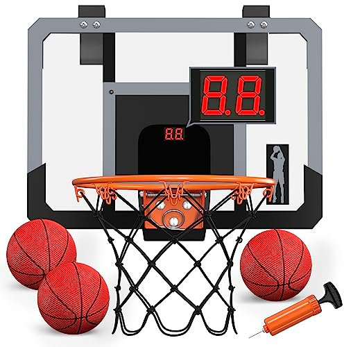 HYES Mini Basketballkorb für Kinder, Zimmer Basketball Set Mit Elektronische Anzeigetafel, 3 Ball Pumpe Indoor Outdoor Basketballkorb, Sport Spielzeug Basketball Board
