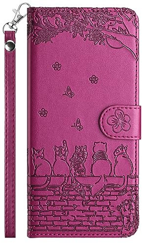 Nokverzy Hülle für Huawei Y7 2019(6.26) Klapphülle Leder Magnetisch Stoßfest Katze Motiv Handyhülle für Huawei Y7 2019(6.26) Hülle mit Kartenfach Band Ständer Geldbörse Magnet Flip Wallet Rot