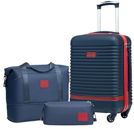 COOLIFE Suitcase Trolley Carry On Hand Cabin Luggage Hard Shell Travel Bag Lightweight with TSA Lock,The Suitcase Included 1pcs Travel Bag and 1pcs Toiletry Bag (Blue/Red, 20 Inch Luggage Set)