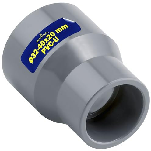 Reducción Cónica PVC U con Diámetro Macho Ø 20 mm y Hembra Ø 40-32 mm Tiene Conexión de Cola Macho y Hembra - Garantía de 10 Años - MONTERAL