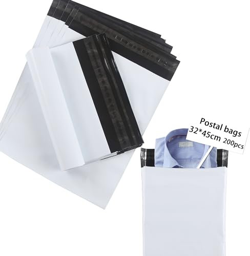 huruirui 200Stück/32x45cm Versandtaschen Plastik Versandbeutel Blickdicht Selbstklebend Versandtaschen Warensendung Versandtüten für Kleidung Logistikverpackungen Transport Verpackungskarton