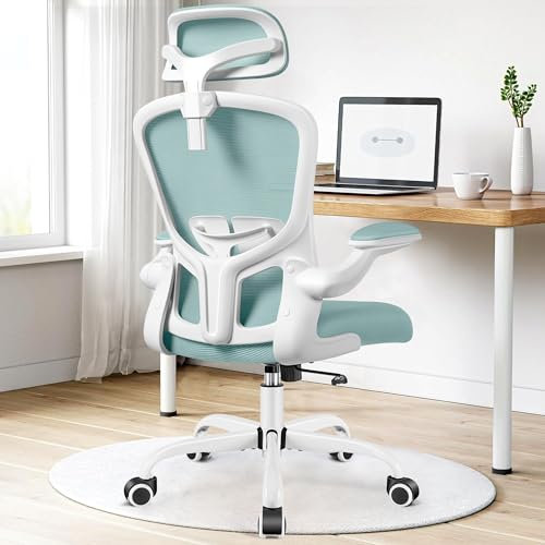 FelixKing Ergonomischer Bürostuhl, Computerstuhl, Verstellbare Lendenwirbelstütze, 3D-Kopfstütze und klappbare Armlehnen, Atmungsaktive Mesh-Rückenlehne, 300 lbs(Hellblau)