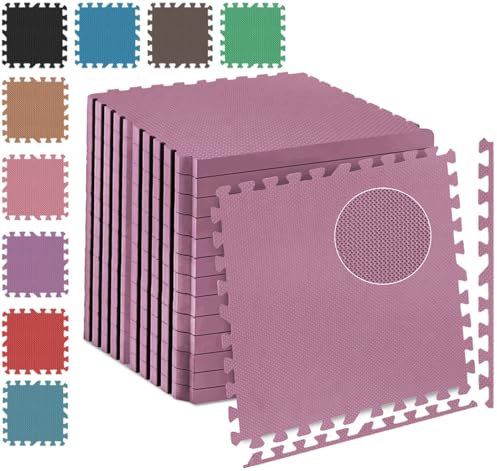 Fk Sports 25mm Extra Thick Gym Flooring Mat, 60x60cm, Cross Pattern (Purple, 4pcs | 16 sq.ft) Non-Skid mats, Soft Cushion EVA Rubber Foam, Interlocking Puzzle Floor Tiles, for Home Yoga Workout